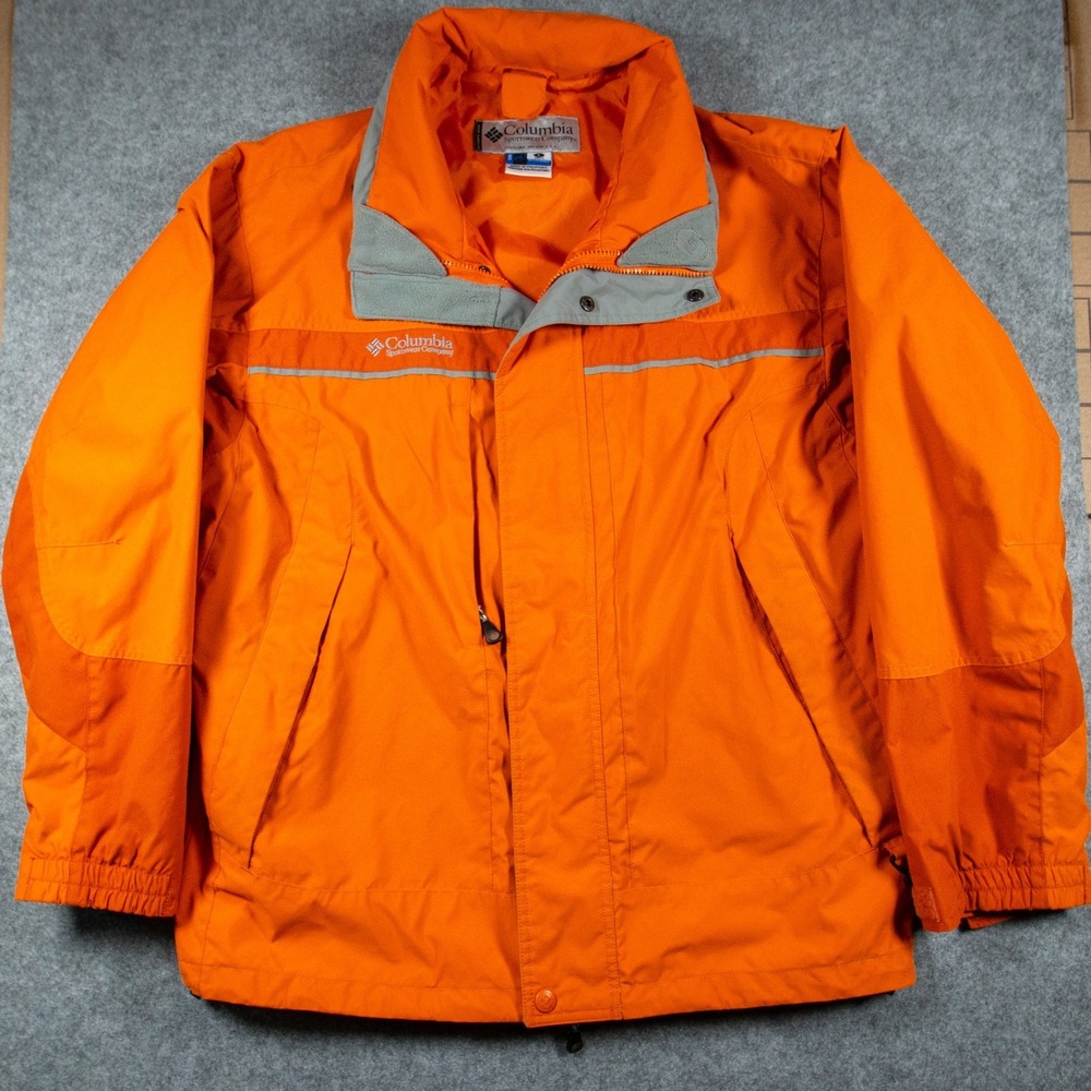 Columbia Men's Large Orange Gray Colorblock Waterproof Jacket Shell L Gorpcore